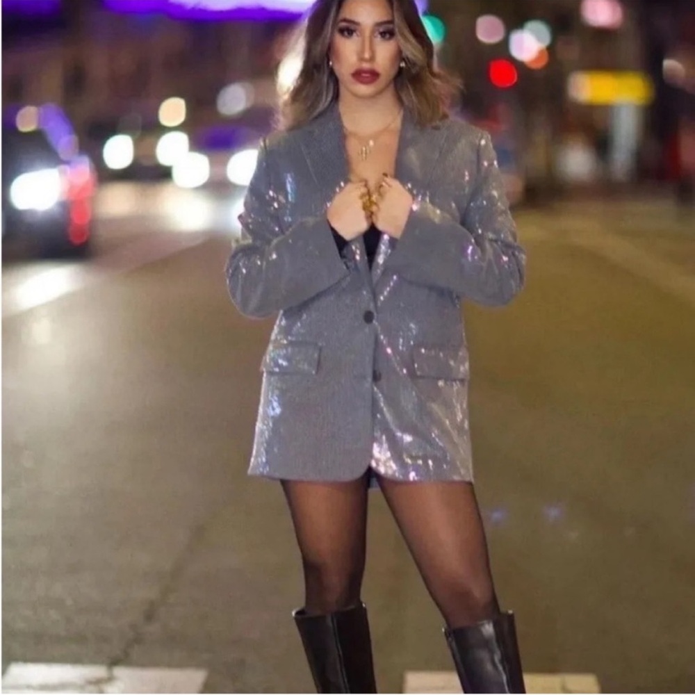 ZARA STRAIGHT MENSWEAR STYLE SEQUIN BLAZER JACKET